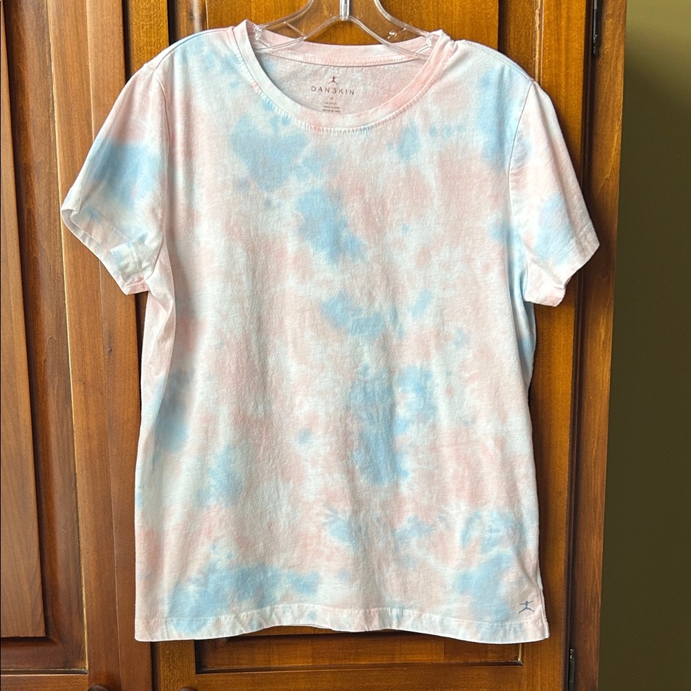 Ladies Danskin Pink and Blue Tie-Dye Tee